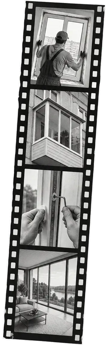 Фотопленка с кадрами: монтаж окна, застекленный балкон, регулировка фурнитуры и панорамное остекление